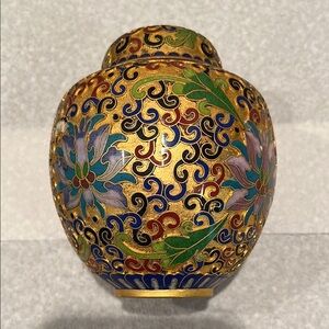 Gold and Blue Swirling Floral Accent Vase